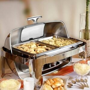 The Party Aisle Stainless Steel Roll Top Chafing Dish Buffet Set – 9 Qt Food Warmer with Viewing Lid, Alcohol Disposable – Perfect for Catering, Parties, Weddings – 1 Silver 64cm W X 46cm L X 45cm H The Party Aisle Stainless Steel Roll Top Chafing Dish Buffet Set – 9 Qt Food Warmer with Viewing Lid, Alcohol Disposable – Perfect for Catering, Parties, Weddings – 1 Silver 64cm W X 46cm L X 45cm H