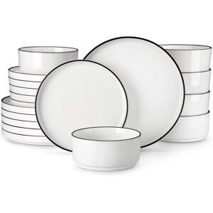 MALACASA 18 Piece Porcelain China Dinnerware Set - Service for 6 Black/White 18 MALACASA 18 Piece Porcelain China Dinnerware Set - Service for 6 Black/White 18