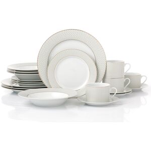 Waterside 20pc Premium Diamond Dinner Set White;Gold 20 Waterside 20pc Premium Diamond Dinner Set White;Gold 20