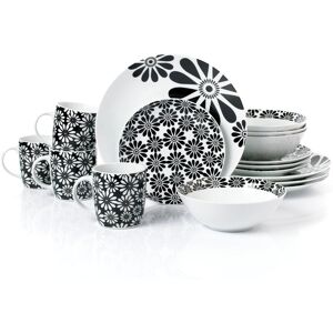 Waterside 16 Piece Porcelain China Dinnerware Set - Service for 4 Black;White 16 Waterside 16 Piece Porcelain China Dinnerware Set - Service for 4 Black;White 16