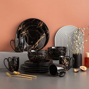 LOVECASA Sweet Series 16 Piece Dinnerware Set, Service for 4 Black 16 LOVECASA Sweet Series 16 Piece Dinnerware Set, Service for 4 Black 16