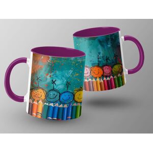 East Urban Home Set of 4 Kids Drawing Style 11oz Accent Mugs – White Ceramic Coffee Cups with a Purple Handle and Interior Purple 325ml East Urban Home Set of 4 Kids Drawing Style 11oz Accent Mugs – White Ceramic Coffee Cups with a Purple Handle and Interior Purple 325ml