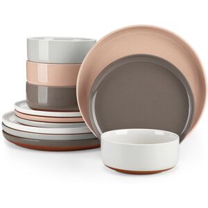 MALACASA 12 Piece Stoneware Dinnerware Set - Service for 4 Multi Color 12 MALACASA 12 Piece Stoneware Dinnerware Set - Service for 4 Multi Color 12