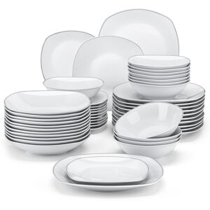 MALACASA 48 Piece Porcelain China Dinnerware Set - Service for 12 White;Silver;Ivory 48 MALACASA 48 Piece Porcelain China Dinnerware Set - Service for 12 White;Silver;Ivory 48