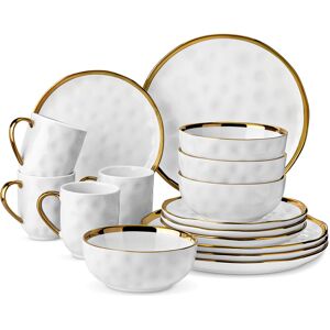LOVECASA Colour 16 Piece Dinnerware Set, Service for 4 White/Gold 16 LOVECASA Colour 16 Piece Dinnerware Set, Service for 4 White/Gold 16