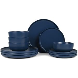 Waterside 12pc Solid Deep Blue Lipped Stoneware Dinner Set Blue Waterside 12pc Solid Deep Blue Lipped Stoneware Dinner Set Blue
