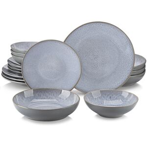 Vancasso Karsabe Dinner Service Stoneware 16-piece Combination Service Set Of Earthenware, Tableware Set In Vintage Look For 4 People Grey 16 Vancasso Karsabe Dinner Service Stoneware 16-piece Combination Service Set Of Earthenware, Tableware Set In Vintage Look For 4 People Grey 16