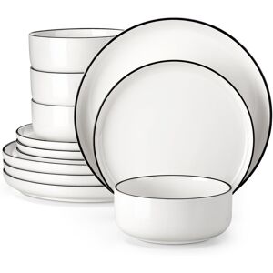 MALACASA 12 Piece Stoneware Dinnerware Set - Service for 4 Black/White/Ivory 12 MALACASA 12 Piece Stoneware Dinnerware Set - Service for 4 Black/White/Ivory 12