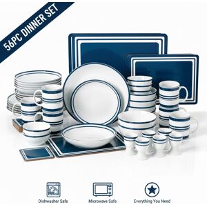 Waterside 56pc Blue Bistro Combo Dinner Set Blue;White 56 Waterside 56pc Blue Bistro Combo Dinner Set Blue;White 56