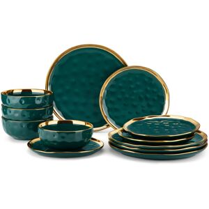 Fairmont Park 12 Piece Ceramic Dinnerware Set - Service for 4 Black/Green/Gold 12 Fairmont Park 12 Piece Ceramic Dinnerware Set - Service for 4 Black/Green/Gold 12