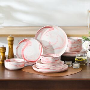 MALACASA 12-Piece Porcelain China Dinnerware Set - Service for 4 Pink/White 12 MALACASA 12-Piece Porcelain China Dinnerware Set - Service for 4 Pink/White 12