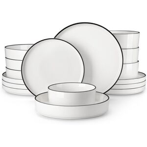 MALACASA 16 Piece Porcelain China Dinnerware Set - Service for 4 Black/White 16 MALACASA 16 Piece Porcelain China Dinnerware Set - Service for 4 Black/White 16