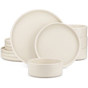 Vancasso Stoneware Dinnerware - Set of 12 Cream White 12 Vancasso Stoneware Dinnerware - Set of 12 Cream White 12
