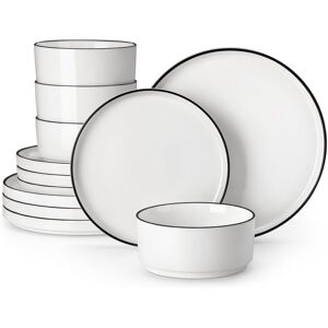 MALACASA 12 Piece Porcelain China Dinnerware Set - Service for 4 Black/White 12 MALACASA 12 Piece Porcelain China Dinnerware Set - Service for 4 Black/White 12