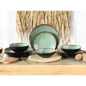 Creatable Jawa, 12-piece plate set made of stoneware Black;Green 12 Creatable Jawa, 12-piece plate set made of stoneware Black;Green 12
