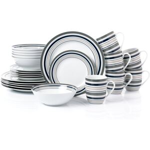 Waterside 24pc Brompton Grey Stripe Dinner Set Blue;White;Grey 24 Waterside 24pc Brompton Grey Stripe Dinner Set Blue;White;Grey 24
