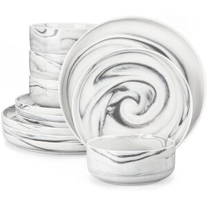 MALACASA 12-Piece Porcelain China Dinnerware Set - Service for 4 Grey/White 12 MALACASA 12-Piece Porcelain China Dinnerware Set - Service for 4 Grey/White 12