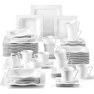 MALACASA 60 Piece Porcelain China Dinnerware Set, Service for 12 White;Cream 60 MALACASA 60 Piece Porcelain China Dinnerware Set, Service for 12 White;Cream 60