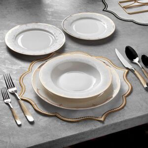 Canora Grey Konigtum Bone China Dinnerware - Set of 24 Gold And White 24 Canora Grey Konigtum Bone China Dinnerware - Set of 24 Gold And White 24
