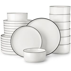 MALACASA 24 Piece Porcelain China Dinnerware Set - Service for 8 White/Black 24 MALACASA 24 Piece Porcelain China Dinnerware Set - Service for 8 White/Black 24