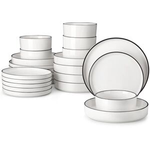 MALACASA 24 Piece Porcelain China Dinnerware Set - Service for 6 White/Black 24 MALACASA 24 Piece Porcelain China Dinnerware Set - Service for 6 White/Black 24