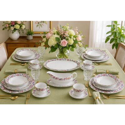 Waterside 35pc Bloomsbury Porcelain Dinner Set White;Green;Purple 35 Waterside 35pc Bloomsbury Porcelain Dinner Set White;Green;Purple 35
