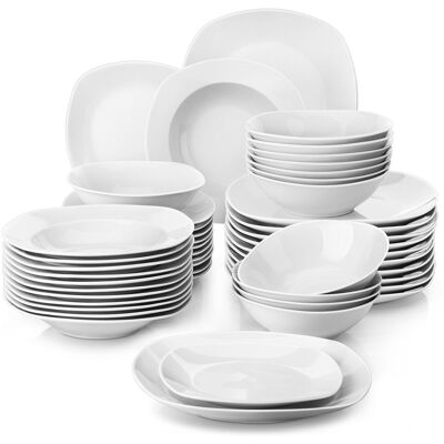 MALACASA Elisa Series, 48-Piece Ivory White Porcelain China Dinnerware Set, Service For 12 White;Ivory MALACASA Elisa Series, 48-Piece Ivory White Porcelain China Dinnerware Set, Service For 12 White;Ivory