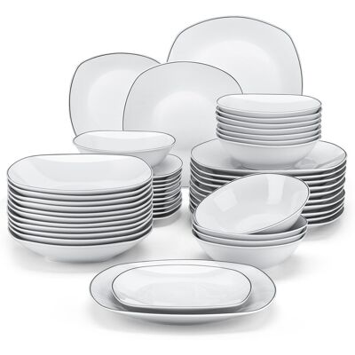 MALACASA 48 Piece Porcelain China Dinnerware Set - Service for 12 Black;White MALACASA 48 Piece Porcelain China Dinnerware Set - Service for 12 Black;White