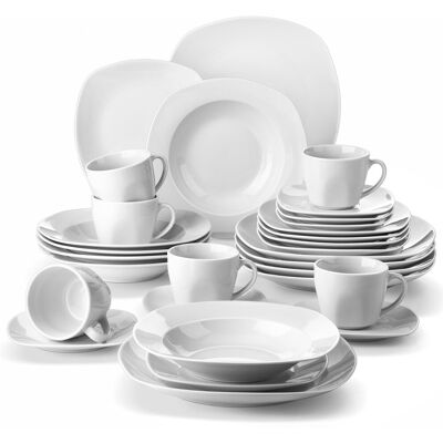 MALACASA 30 Piece Dinnerware Set, Service for 6 White;Ivory MALACASA 30 Piece Dinnerware Set, Service for 6 White;Ivory