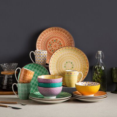 Vancasso 16 Piece Dinnerware Set, Service for 4 Beige;Green 16 Vancasso 16 Piece Dinnerware Set, Service for 4 Beige;Green 16