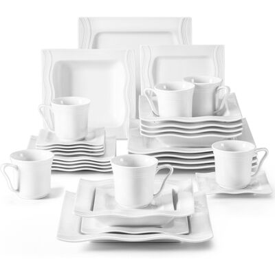 MALACASA 30-Piece White Porcelain China Dinnerware Set, Service For 6 White;Cream 30 MALACASA 30-Piece White Porcelain China Dinnerware Set, Service For 6 White;Cream 30