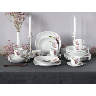 Creatable Square Orchid, 30 piece dinnerware set made of porcelain White;Pink;Grey 30 Creatable Square Orchid, 30 piece dinnerware set made of porcelain White;Pink;Grey 30