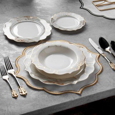 Mercer41 Fairfield 24 Piece Dinnerware Set, Service for 6 Gold And White 24 Mercer41 Fairfield 24 Piece Dinnerware Set, Service for 6 Gold And White 24