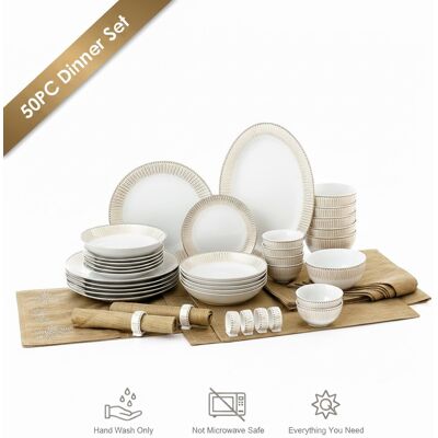 Waterside 50pc Gold Radiance Combo Dinner Set White;Gold 50 Waterside 50pc Gold Radiance Combo Dinner Set White;Gold 50