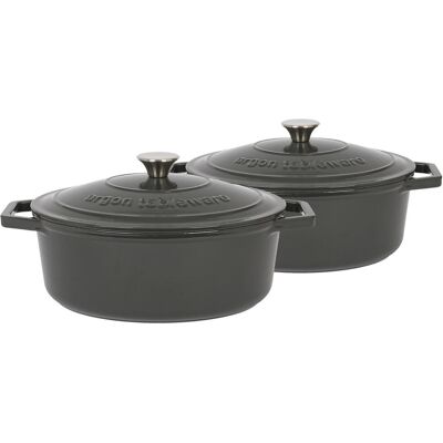 Argon Tableware - Oval Cast Iron Casserole Dishes - 4.68L - Pack of 2 Grey 4.68L Argon Tableware - Oval Cast Iron Casserole Dishes - 4.68L - Pack of 2 Grey 4.68L