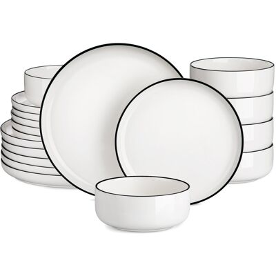 MALACASA 18-Piece Porcelain China Dinnerware Set, Service For 6 Black;White 18 MALACASA 18-Piece Porcelain China Dinnerware Set, Service For 6 Black;White 18