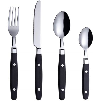 Luch Cutlery Set 24Pcs Stainless Steel - With Rivet Craft Handles / Retro Style Flatware - 6 X Dinner Forks, 6 X Dinnerknives, 6 X Table Spoons, 6 X Tea Sp Black 24 Luch Cutlery Set 24Pcs Stainless Steel - With Rivet Craft Handles / Retro Style Flatware - 6 X Dinner Forks, 6 X Dinnerknives, 6 X Table Spoons, 6 X Tea Sp Black 24