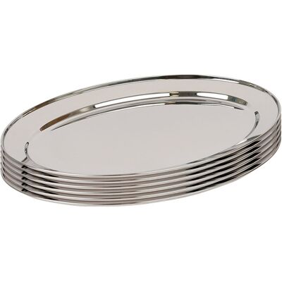 Argon Tableware - Oval Stainless Steel Serving Platters - Set of 6 Silver 3cm H x 50cm L x 50cm W Argon Tableware - Oval Stainless Steel Serving Platters - Set of 6 Silver 3cm H x 50cm L x 50cm W