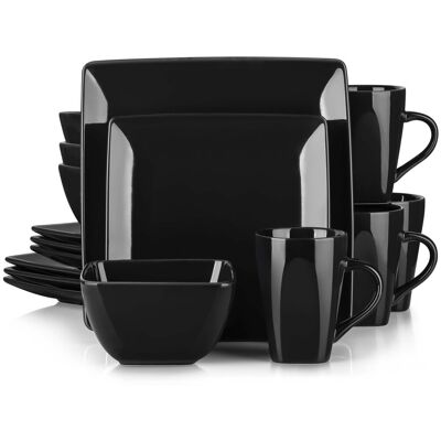 Vancasso Soho 16 Piece Dinnerware Set, Service for 4 Black 16 Vancasso Soho 16 Piece Dinnerware Set, Service for 4 Black 16