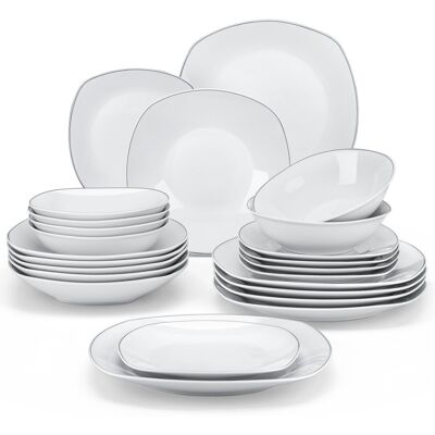 MALACASA Porcelain China Dinnerware - Set of 24 Silver/White 24 MALACASA Porcelain China Dinnerware - Set of 24 Silver/White 24