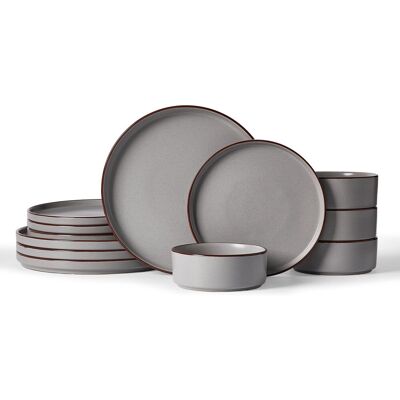 Latitude Run 12-Piece Stoneware Dinnerware Set - Service For 4 Dark Gray 12 Latitude Run 12-Piece Stoneware Dinnerware Set - Service For 4 Dark Gray 12