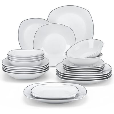 MALACASA Porcelain China Dinnerware - Set of 24 Black/White 24 MALACASA Porcelain China Dinnerware - Set of 24 Black/White 24