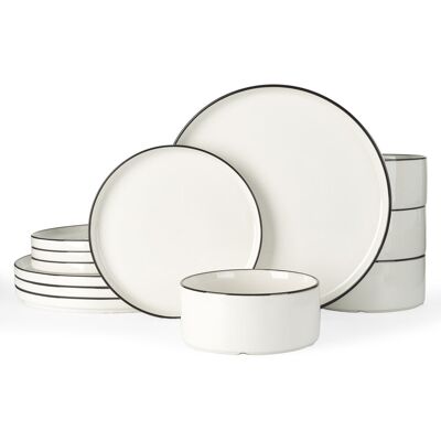 Latitude Run 12-Piece Porcelain Dinnerware Set - Service For 4 White/Black 12 Latitude Run 12-Piece Porcelain Dinnerware Set - Service For 4 White/Black 12