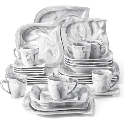MALACASA 30-piece Marbling Grey Porcelain China Dinnerware Set, Service For 6 Grey MALACASA 30-piece Marbling Grey Porcelain China Dinnerware Set, Service For 6 Grey