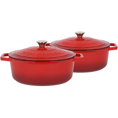 Argon Tableware - Oval Cast Iron Casserole Dishes - 4.68L - Pack of 2 Red 4.68L Argon Tableware - Oval Cast Iron Casserole Dishes - 4.68L - Pack of 2 Red 4.68L