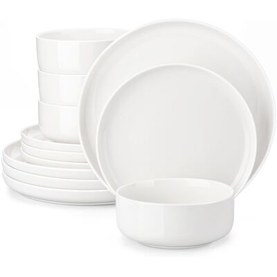 MALACASA 12 Piece Stoneware Dinnerware Set - Service for 4 White/Ivory 12 MALACASA 12 Piece Stoneware Dinnerware Set - Service for 4 White/Ivory 12