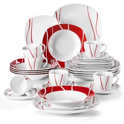 MALACASA 30 Piece Dinnerware Set, Service for 6 White;Red 30 MALACASA 30 Piece Dinnerware Set, Service for 6 White;Red 30