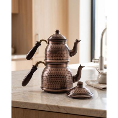 Marlow Home Co. Handmade Hammered Copper Turkish Tea Pot Set for Traditional Stovetop Tea Brewing Dark Copper Marlow Home Co. Handmade Hammered Copper Turkish Tea Pot Set for Traditional Stovetop Tea Brewing Dark Copper