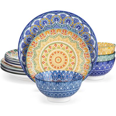 Vancasso 12 Piece Dinnerware Set - Service for 4 Blue;Yellow;Orange;Colorful 12 Vancasso 12 Piece Dinnerware Set - Service for 4 Blue;Yellow;Orange;Colorful 12