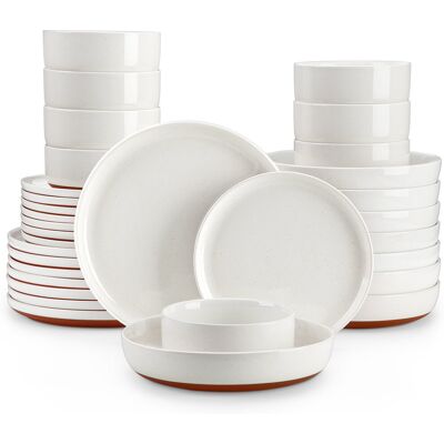 MALACASA 32 Piece Stoneware Dinnerware Set - Service for 8 White MALACASA 32 Piece Stoneware Dinnerware Set - Service for 8 White